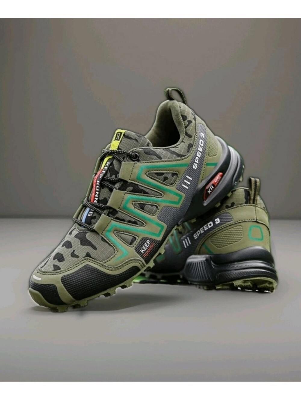 Men Camo Hiking Splicing Stylish Outdoor Running Lace Up Shoes 43